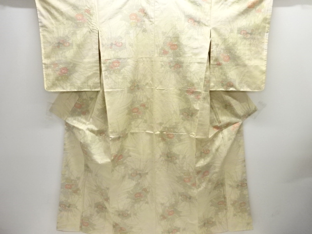 JAPANESE KIMONO / UNUSED / SILK / TOKAMACHI TSUMUGI / WOVEN AUTUMN PLANTS